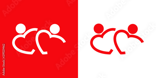 Logotipo con 2 corazones lineales como personas abrazadas en rojo y blanco