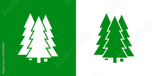 Logotipo con 3 árboles de navidad abstractos triangular con ramas en verde y blanco