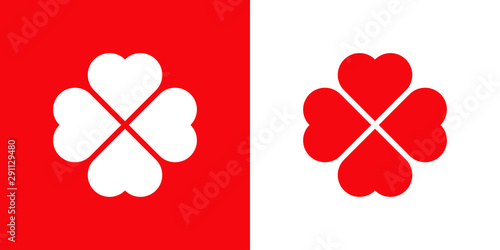 Logotipo con 4 corazones como estrella en rojo y blanco