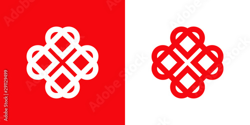 Logotipo con 4 corazones entrelazados en rojo y blanco