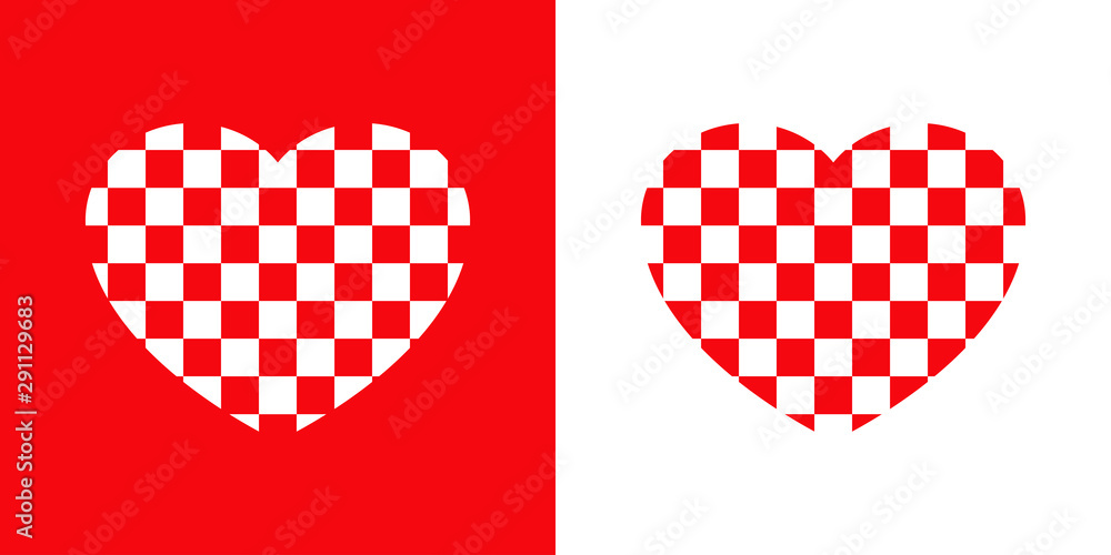 Obraz premium Logotipo con corazón con patrón de cuadrados en rojo y blanco