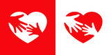 Logotipo con corazón con 2 manos diferentes en rojo y blanco