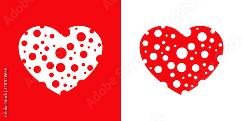 Logotipo con corazón con círculos en espacio negativo en rojo y blanco