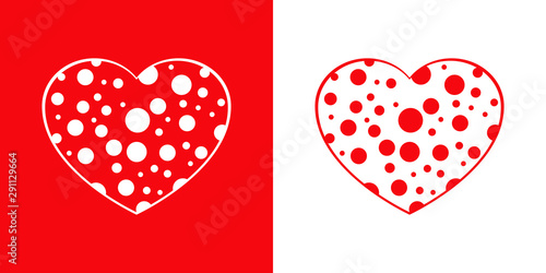 Logotipo con corazón lineal con círculos en rojo y blanco