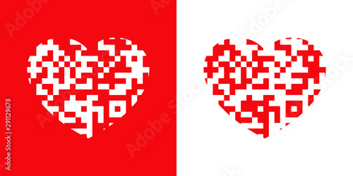 Logotipo con corazón con cuadrados en espacio negativo en rojo y blanco