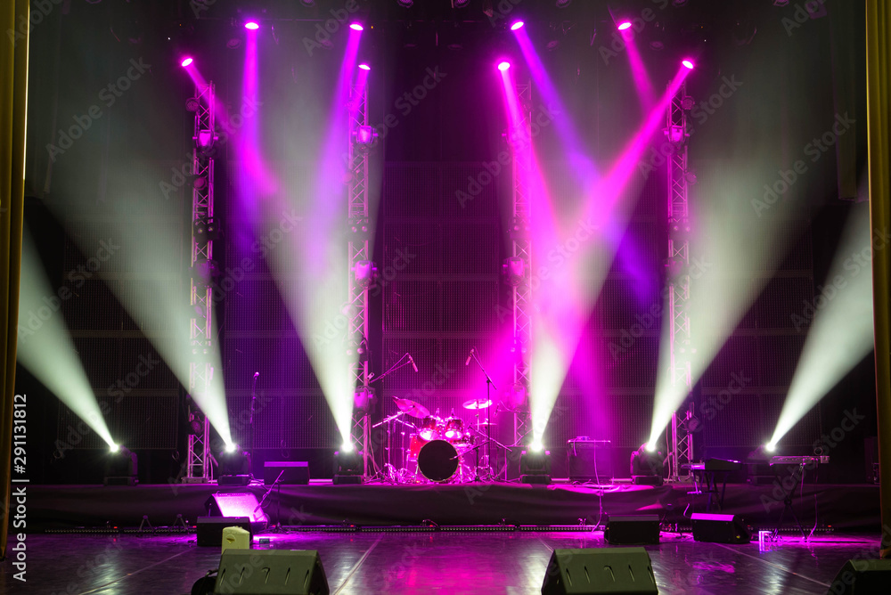 Free stage with lights background, lighting devices.