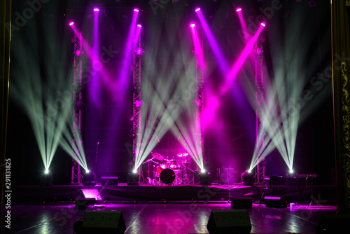 Free stage with lights background, lighting devices.