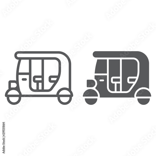 Tuk tuk line and glyph icon, car and vehicle, rickshaw sign, vector graphics, a linear pattern on a white background.