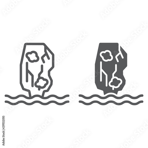 Khao phing kan line and glyph icon, nature and landscape, mountain on the sea sign, vector graphics, a linear pattern on a white background.
