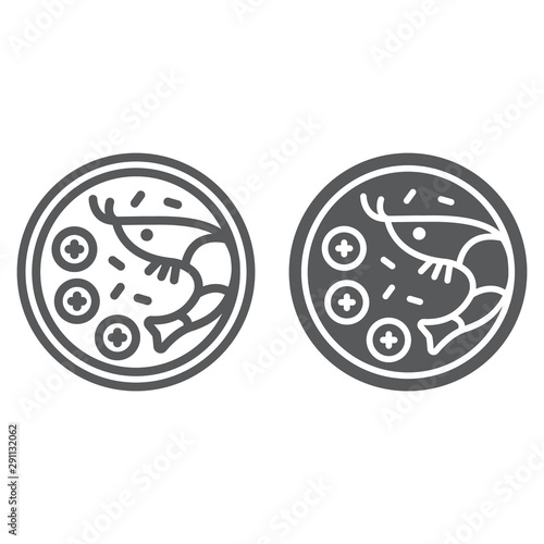 Tom yum goong line and glyph icon, thai and food, shrimp sign, vector graphics, a linear pattern on a white background.