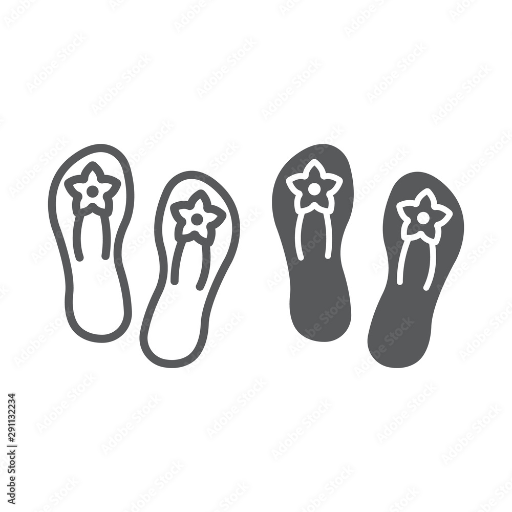 Sandals line and glyph icon, footwear and shoes, flip flops sign, vector graphics, a linear pattern on a white background. Sandals line and glyph icon, footwear and shoes, flip flops sign, vector graphics, a linear pattern on a white background.