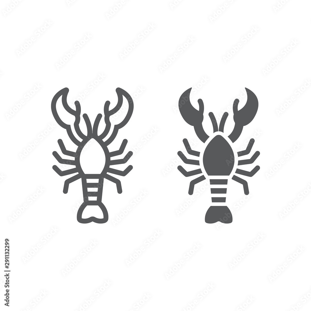 Lobster line and glyph icon, food and sea, cancer sign, vector graphics, a linear pattern on a white background. Lobster line and glyph icon, food and sea, cancer sign, vector graphics, a linear pattern on a white background.
