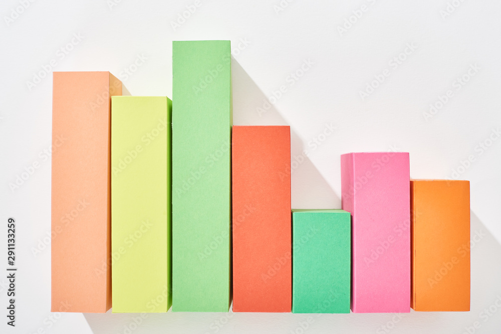 top view of multicolor analytical graph on white background top view of multicolor analytical graph on white background