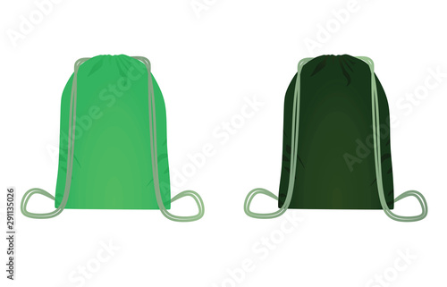 Green backpack bag set. vector illustration