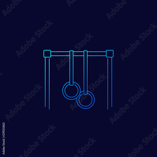 Bar with gymnastics rings, vector linear icon