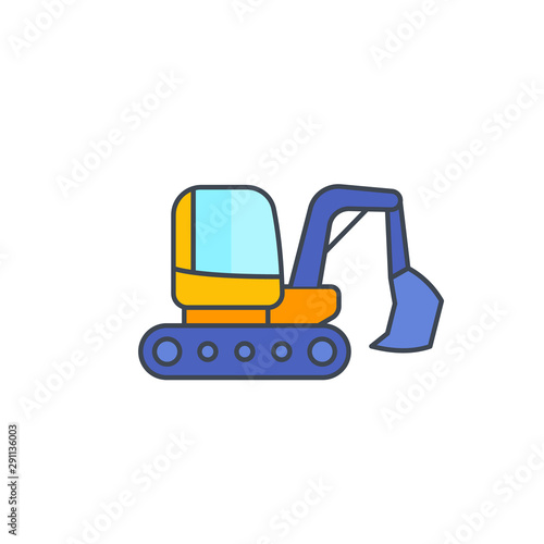 excavator icon on white with outline