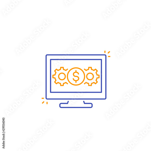 internet banking, processing payments line icon