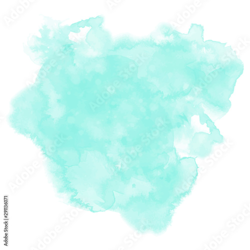 Neo mint watercolor background. Abstract vector paint splash, stain isolated on white backdrop. Aquarelle colorful texture. Watercolour neo-mint backdrop with free copy space. 
