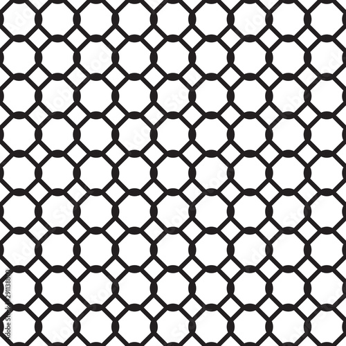 Seamless pattern with lattice ornament. Oriental traditional element with repeated rounded shapes. Openwork silhouette of grid. Vector white and black background illustration. Net geometric texture.