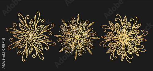 golden mandala set isolated on black