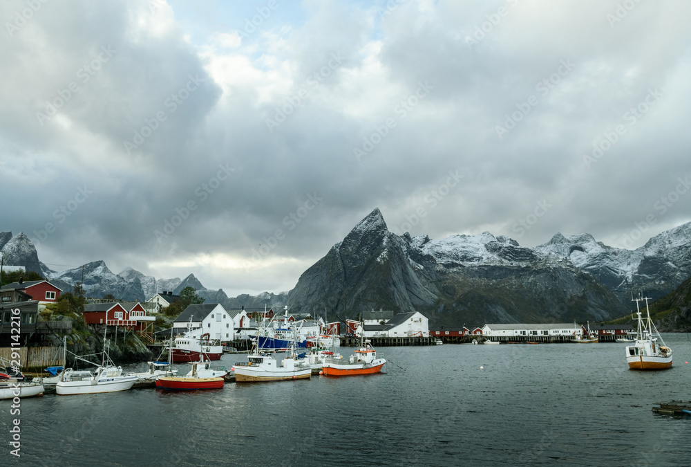 Famous tourist attraction fishing village on Lofoten Islands.