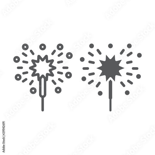 Bengal lights line and glyph icon, christmas and new year, festive sparkler sign, vector graphics, a linear pattern on a white background.