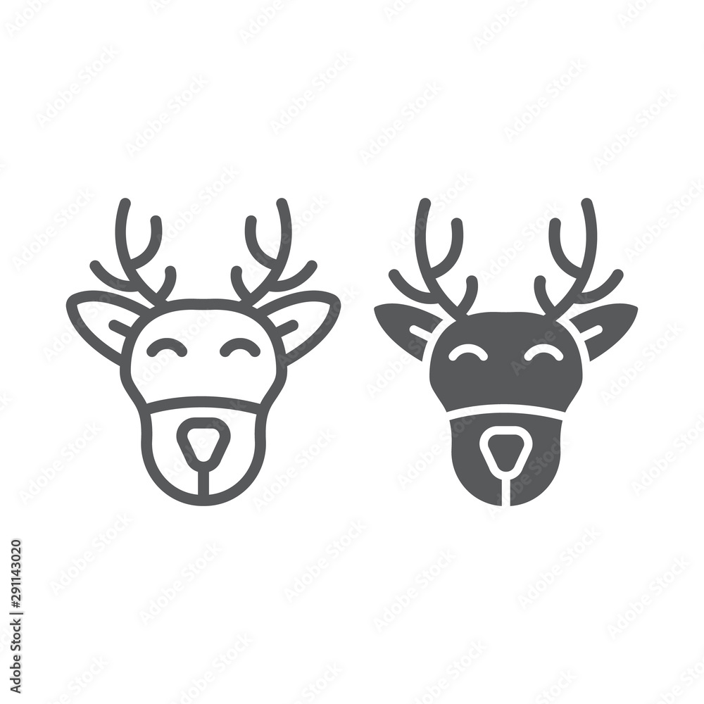 Christmas deer line and glyph icon, christmas and moose, reindeer sign, vector graphics, a linear pattern on a white background. Christmas deer line and glyph icon, christmas and moose, reindeer sign, vector graphics, a linear pattern on a white background.
