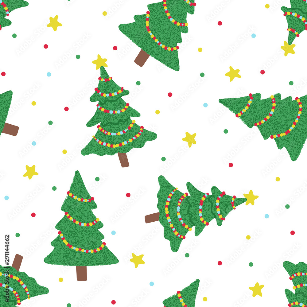 Seamless pattern with Christmas tree isolated on white.
