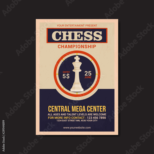 chess championship flyer template, retro flat design vector