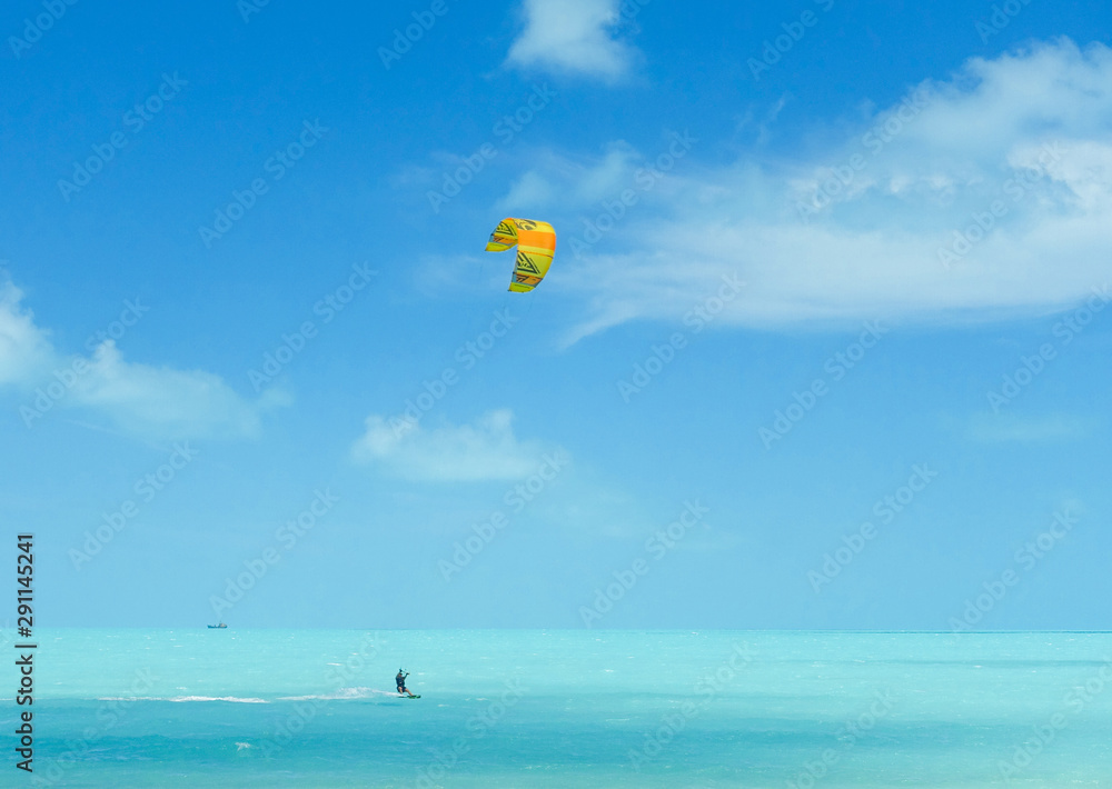 Kiteboarding on the Caribbean Sea in the Turks and Caicos islands