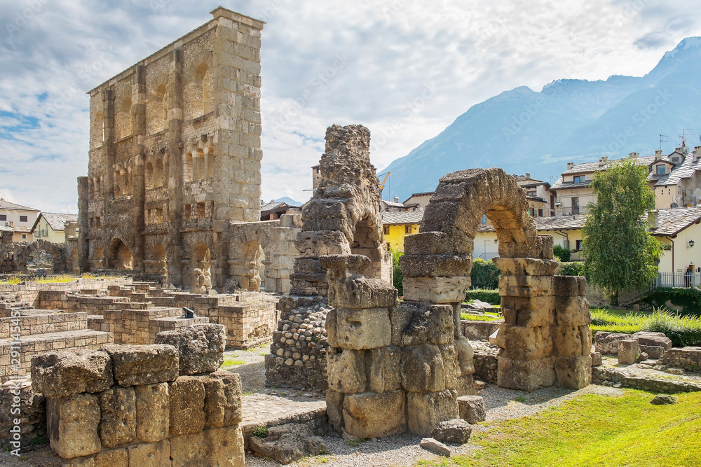 remains of the ancient roman theatre of Aosta, Italy