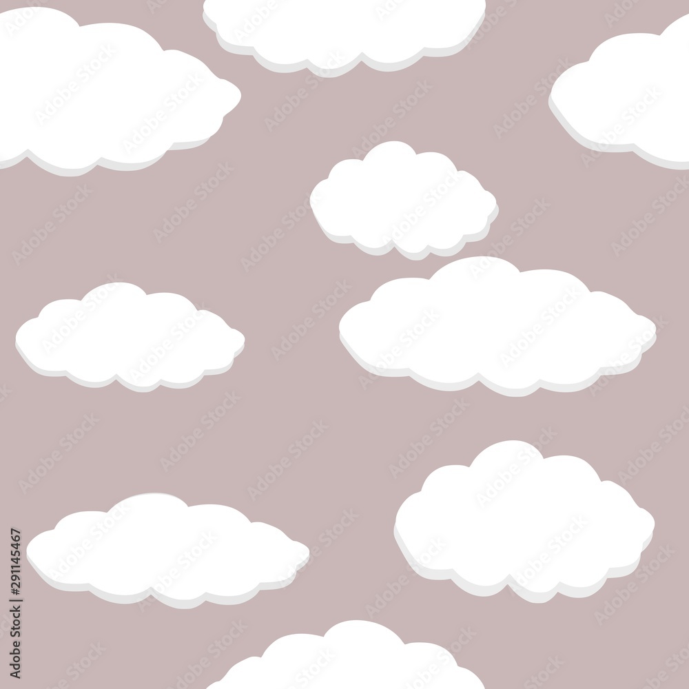 seamless pattern orf clouds vector drawing, gray and white colors background