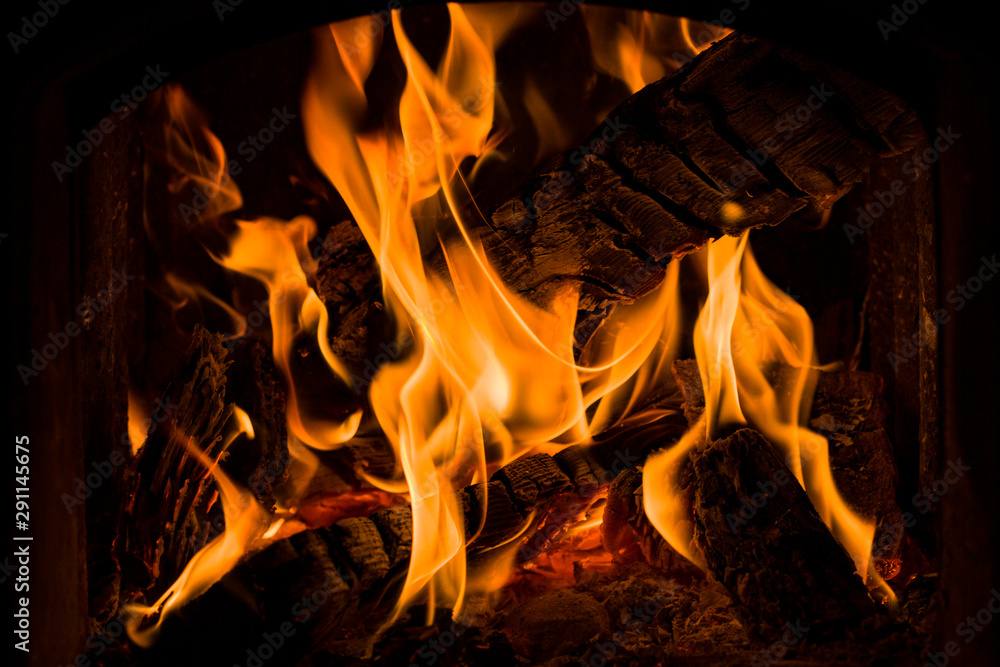 Fototapeta premium fire burning bright flame on a dark background.