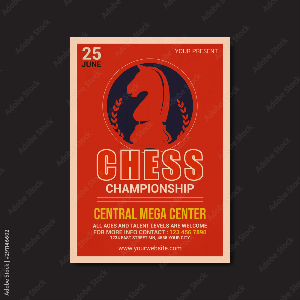 chess championship flyer template vector on red background chess championship flyer template vector on red background