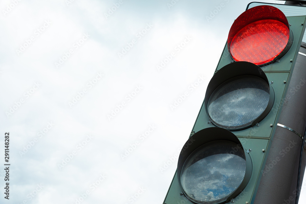 Traffic-light with red light prohibiting traffic Stock Photo | Adobe Stock