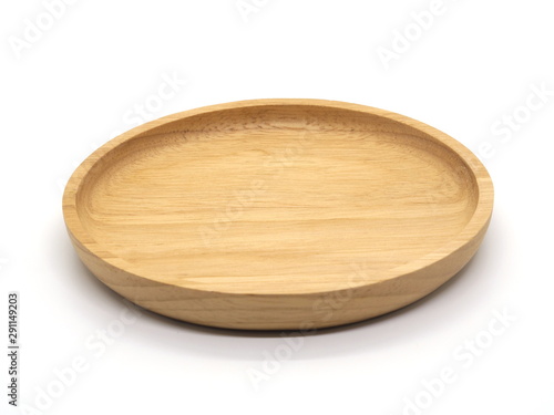 Empty wooden plate on white