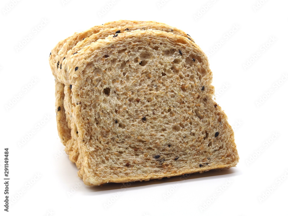 Multi grains whole wheat sliced isolated on white background. Multi grains whole wheat sliced isolated on white background.