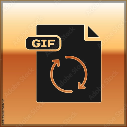 Black GIF file document. Download gif button icon isolated on gold background. GIF file symbol. Vector Illustration