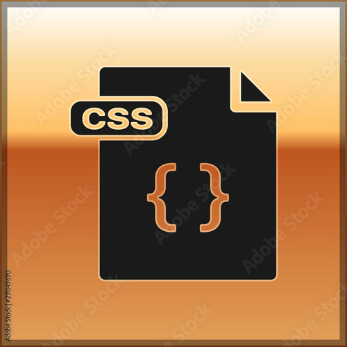 Black CSS file document. Download css button icon isolated on gold background. CSS file symbol. Vector Illustration