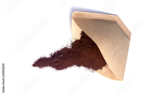 coffee filter filled with ground coffee photo