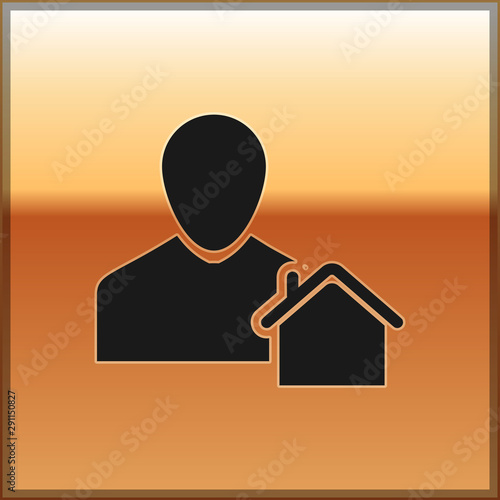 Black Realtor icon isolated on gold background. Buying house. Vector Illustration