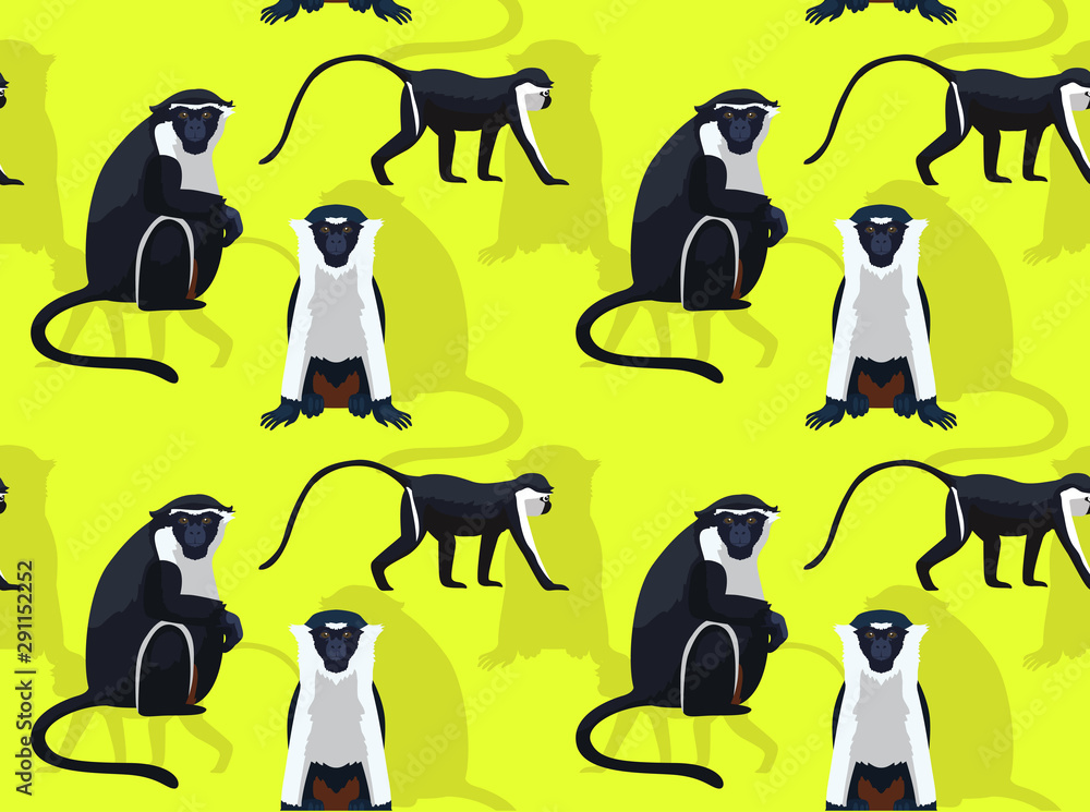 Fototapeta premium Monkey Diana Cartoon Background Seamless Wallpaper