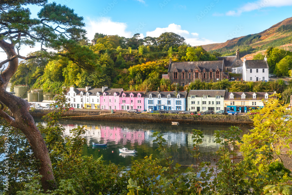 Portree Isle of Skye morning amazing view flowers colored houses llake bay