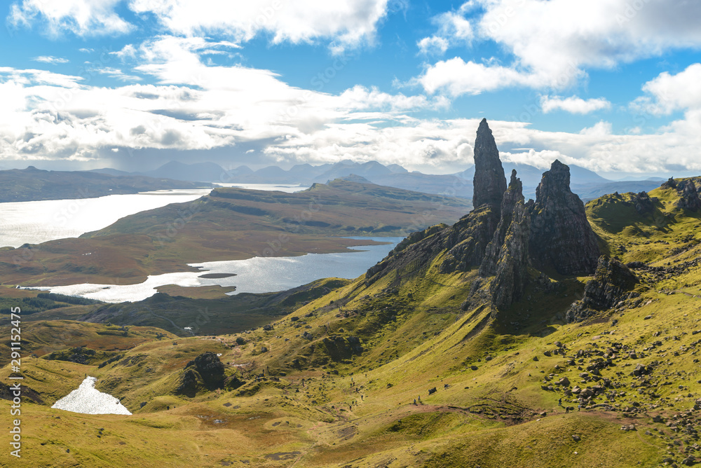 Old Man of Storr Skye Island Scotland famous rocks landmark amazing beautiful view Old Man of Storr Skye Island Scotland famous rocks landmark amazing beautiful view