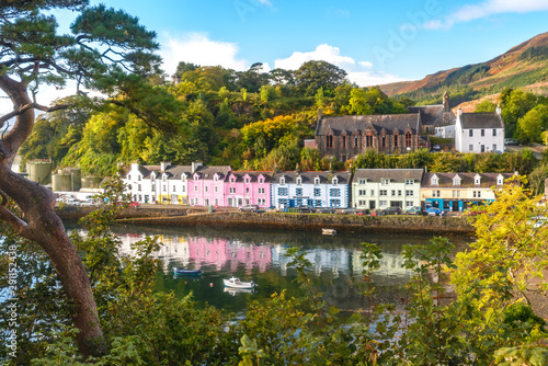 Portree Isle of Skye morning amazing view flowers colored houses llake bay photo
