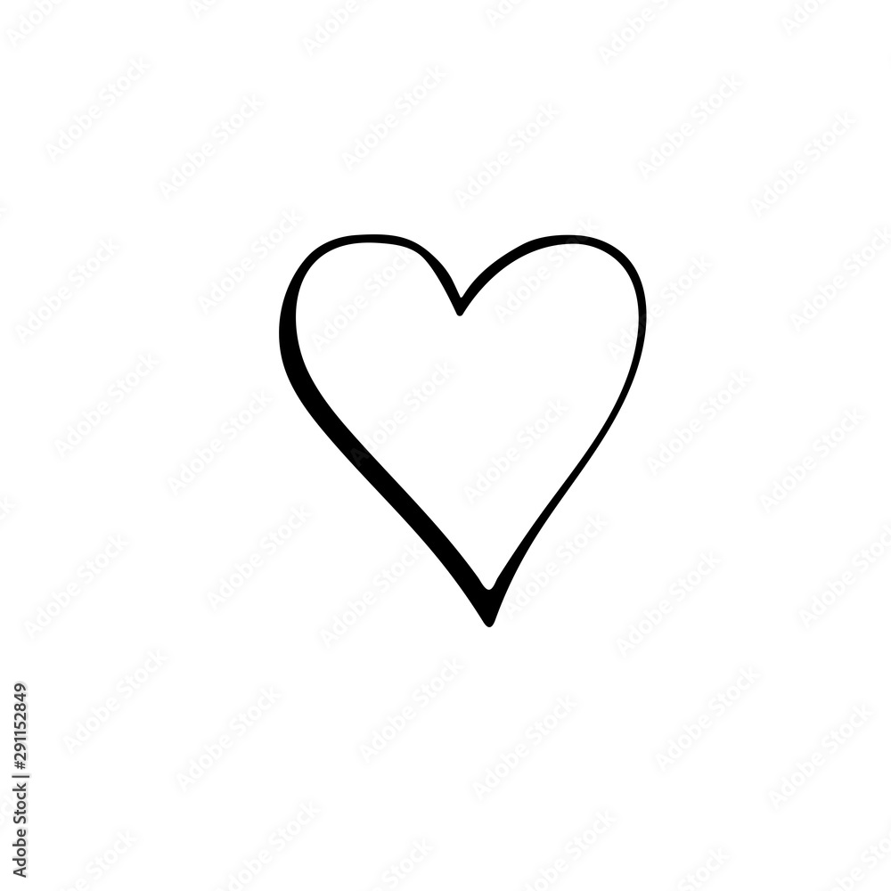 Hand drawn Heart in grunge style. Black and white line art sketch. Vector illustration on white