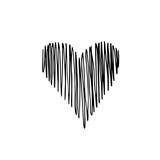 Hand drawn Heart in grunge style. Black and white line art sketch. Vector illustration on white