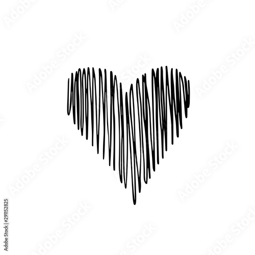 Hand drawn Heart in grunge style. Black and white line art sketch. Vector illustration on white