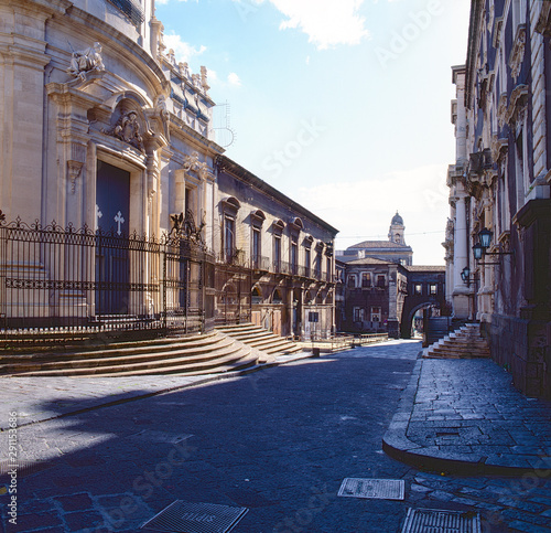 Via dei Crociferi con chiesa e Palazzi a Catania. photo