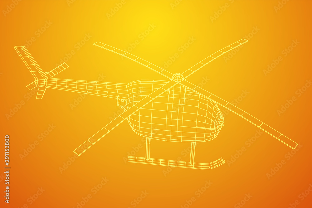 Helicopter aircraft vehicle. Wireframe low poly mesh vector illustration.